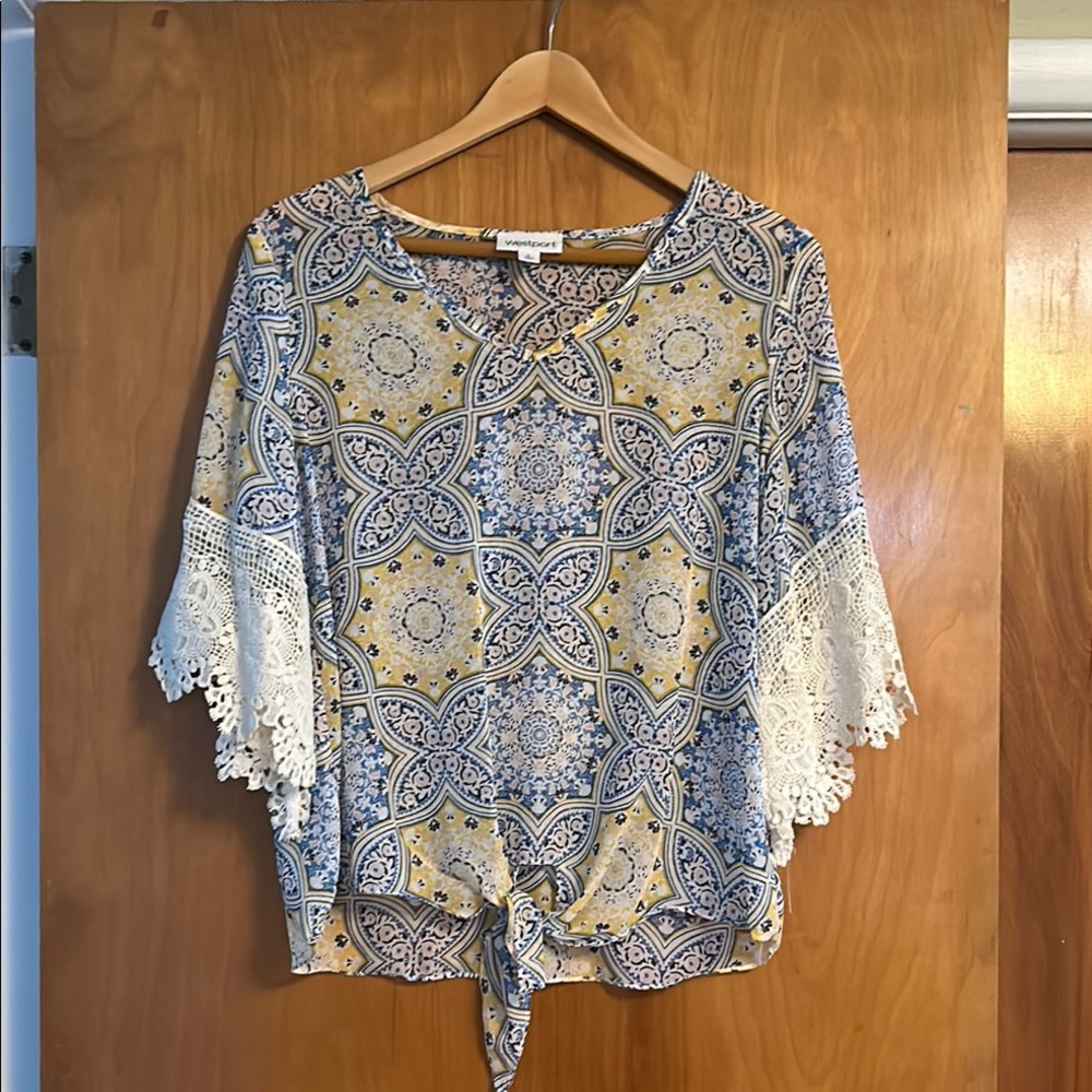 Westport Relaxed Blue and Yellow 3/4 Sleeve Blouse